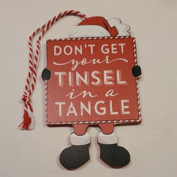 Hallmark Other - Hallmark Wooden Christmas Santa Tinsel in a Tangle Holiday Sign